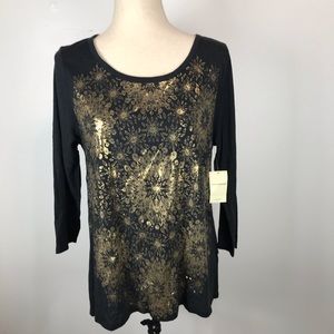 New lucky Brand Top Black and gold shirt  size L